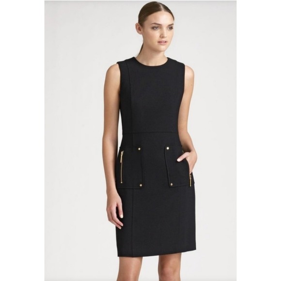 Tory Burch Purple Wool Blend Sleeveless Shift Dress Gold Zip Pockets Size 4 - Picture 4 of 8